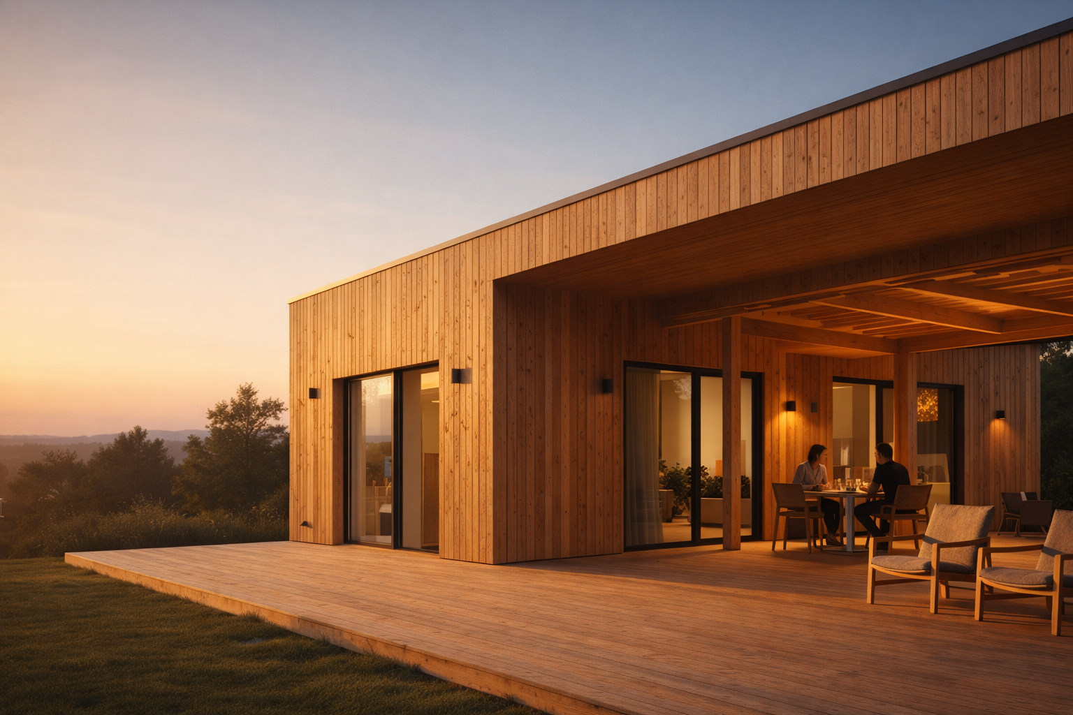 Kaasaegne puitarhitektuur õhtuvalguses